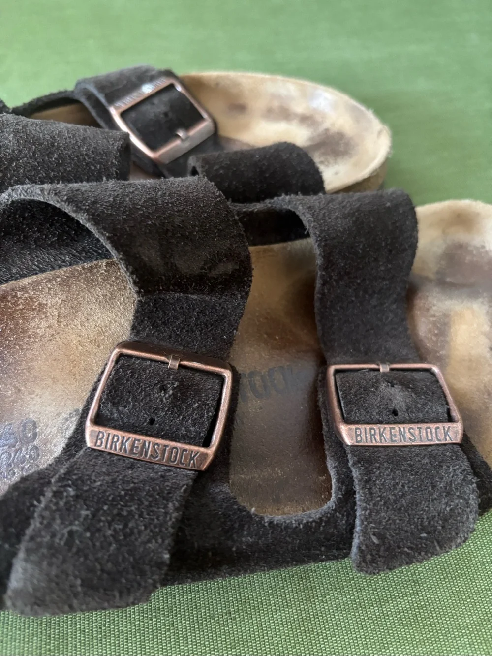 Birkenstock Dark Brown Suede Double-Buckle Sandals Mens size 7.5